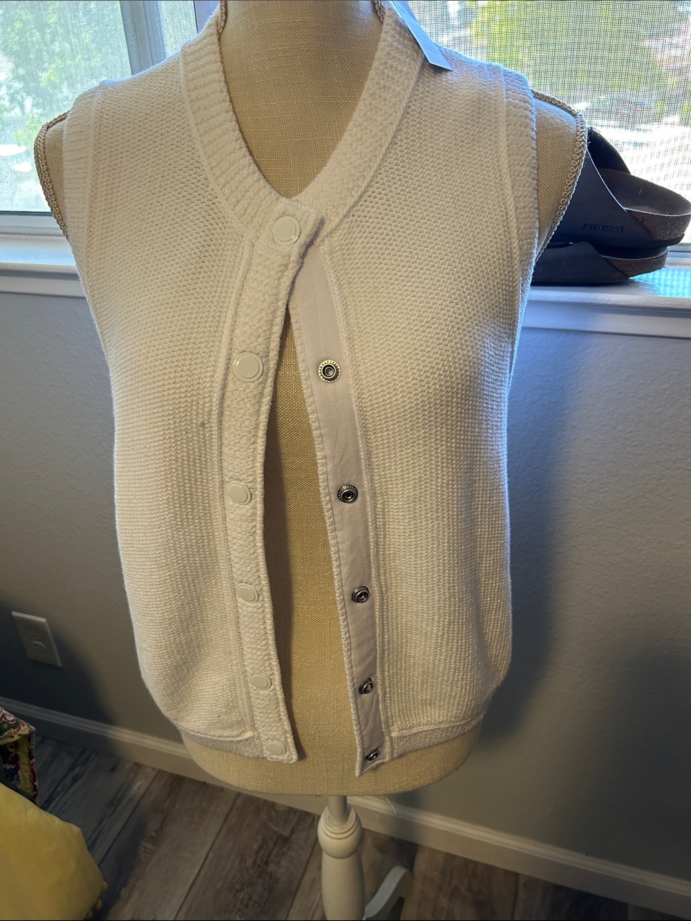 J. Crew Cream Knit Button-Front Sleeveless Sweater Vest